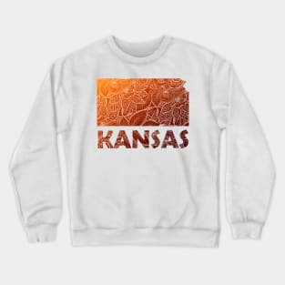 Colorful mandala art map of Kansas with text in brown and orange Crewneck Sweatshirt